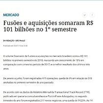 Fuses e aquisies somaram R$ 101 bilhes no 1 semestre